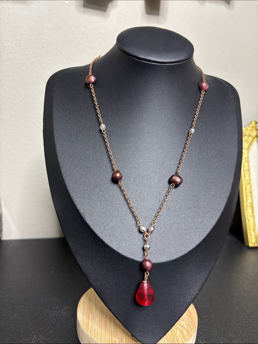 Premier Designs Rose Gold Glass Red Teardrop Pendant Necklace Designer Style